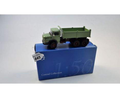 CONRAD MODELS 1:50 SCALE MERCEDEZ BENZ 6X4 TIPPER LORRY BROWN& SAGE GREEN WITH BOX (VGC)