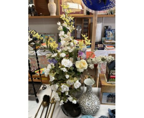 2 vases &amp; a planter with artificial flowers