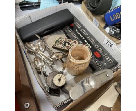 A mixed lot including advertising, Watney Mann. cribbage board &amp; hip flask etc.