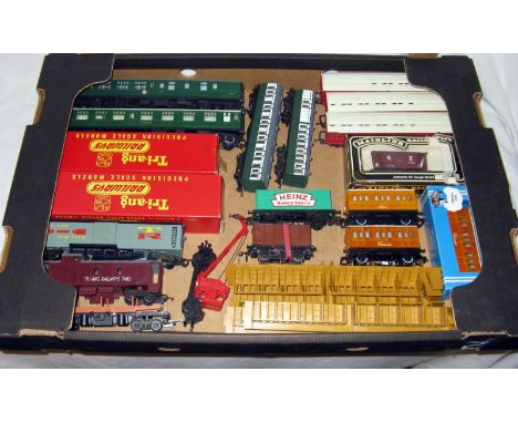 A tray containing various TRIANG and other Coaches/Wagons etc including a Kitmaster motorised Box Van (Good), a TCS R126 Stoc