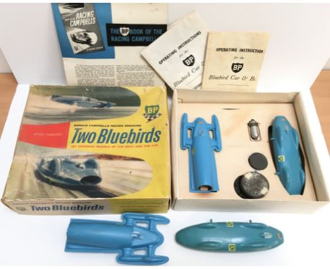 Sebel (UK) Jetex powered 'Two Bluebirds'set, comprising: plastic Bluebird Record car (length 17cm) and boat (length 15cm) mod