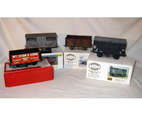 PARKSIDE DUNDAS and SLATER 4 x Kit Built 0 Gauge Goods Wagons - Parkside Dundas - LNER Standard Cattle Truck with modified un