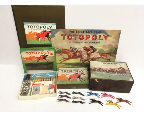 Selection of Horse Racing games: Chad Valley Escalado with five lead race horses; 2 x Totopoly with playing boards, one with 