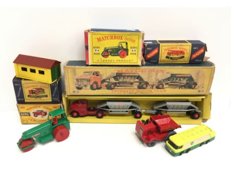 Five Lesney Matchbox models: K-2 Muir Hill Dumper (VG in P box); No.1 Major Pack BP Autotanker (VG in P box); M-4 Fruehauf Ho