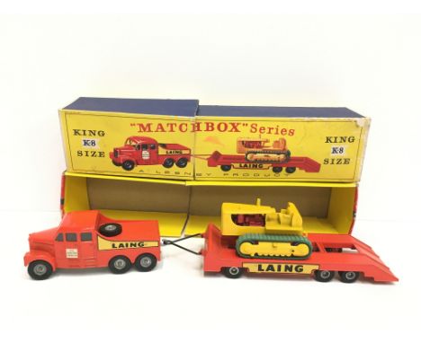 Lesney Matchbox King Size K-8 Tractor and Transporter with LAING decal as in the box illustration rather than the later full 