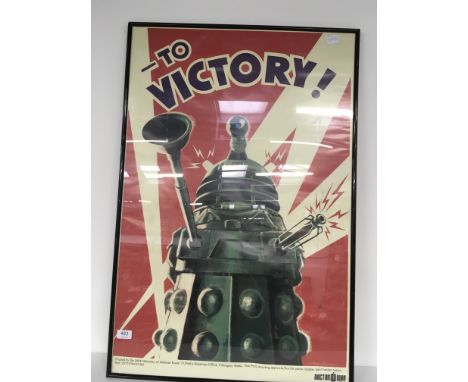 Dalek '...To Victory!' Dr Who reproduction poster in frame. Measures 92 x 62cm overall. 