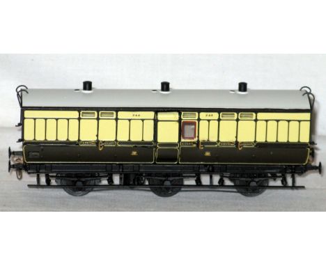 LAWRENCE Scale Models Brass Kit Built GWR Chocolate and Cream Diagram V13 3 axle Passenger Brake Van # 345 with a Lawrence Sc