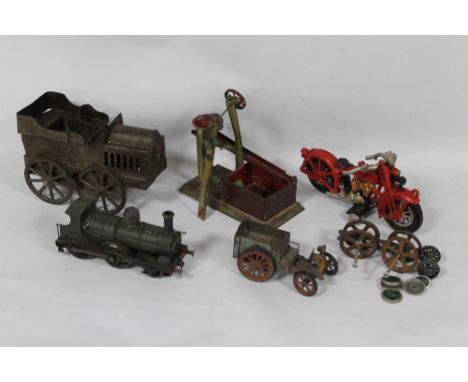 AN EARLY PRESSED STEEL VINTAGE STYLE INERTIA DRIVE MOTOR CAR, a tin plate clockwork vintage style car, a tinplate mechanical 