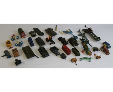 A COLLECTION OF PLAYWORN DIECAST VEHICLES BY DINKY, CORGI, BUDGIE AND BRITAINS