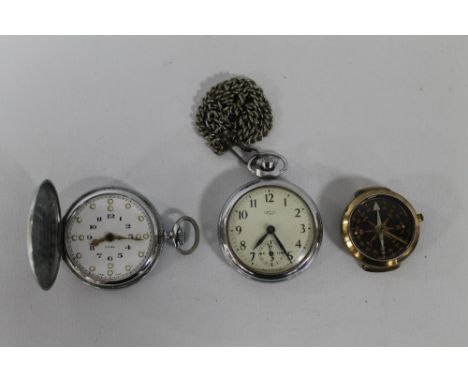 A CYMA BRAILLE POCKET WATCH, together with another pocket watch and a compass (3)