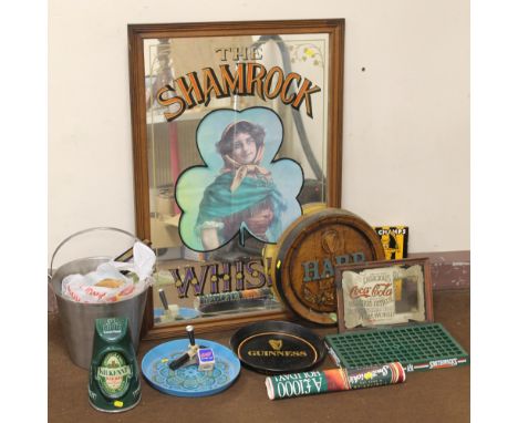A 'SHAMROCK WHISKEY' ADVERTISING MIRROR, together with a collection of breweriana items including Kilkenny pump light, Guinne