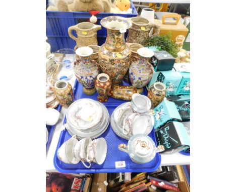 Pottery and effects, oriental part tea service, various oriental vases, two handled jug and other smaller. (a quantity)