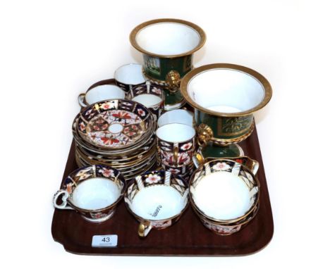 A selection of Royal Crown Derby coffee/tea cups and saucers etc; and a pair of limited edition Mulberry Hall York ''York Min