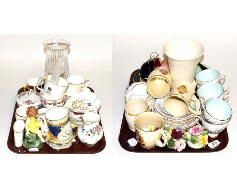 Two trays including commemorative china; Aynsley; a Royal Worcester figure ''Fridays Child''; and a silver York Minster limit