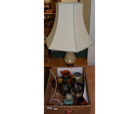 A group of Studio pottery including Madge Spencer and Continental examples etc; and a table lamp