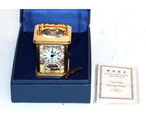 A Halcyon Days enamel miniature carriage clock (boxed)