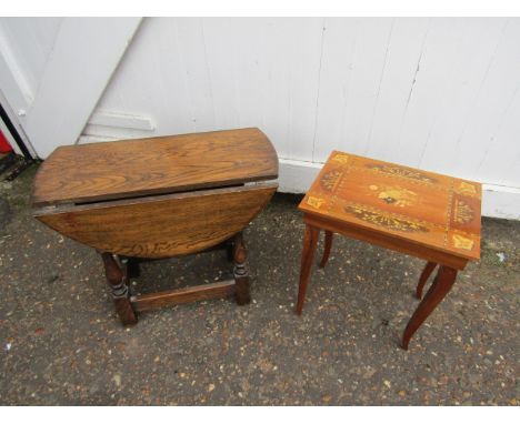 small gate leg table and inlaid musical box table