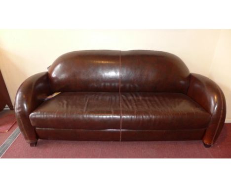 Sofa, Art Deco style dark brown leather 205cm 