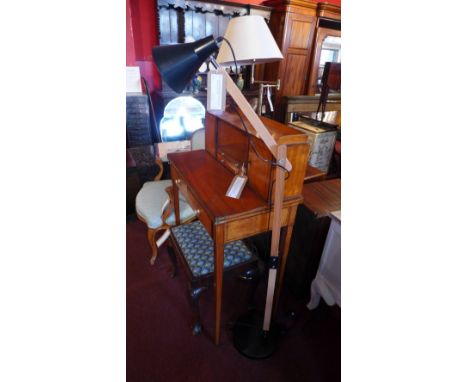 A contemporary Scandinavian design anglepoise standard lamp with adjustable oak stem and black metal shade, 149cm Height 