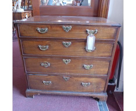 A Georgian mahogany chest of four long graduated drawers, raised on shaped bracket supports, W 82 x D 47 x H 80cm  