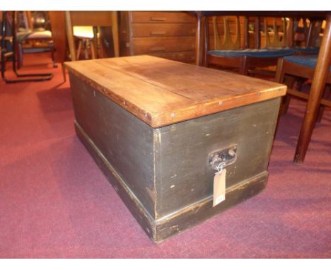 Trunk - 19th century painted pine 96cm wide 