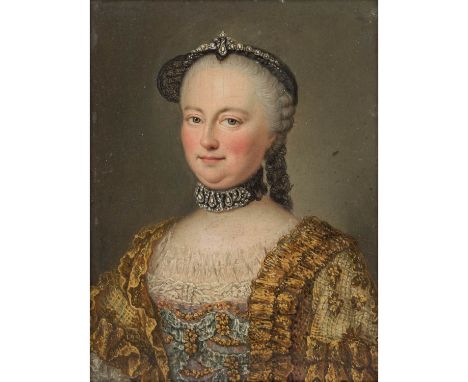 Maler und Kopist 19. Jh., NACH ÉTIENNE LIOTARD, JEAN "Portrait Maria Theresias", Öl auf Leinwand, aufgezogen auf Eichenholzpl