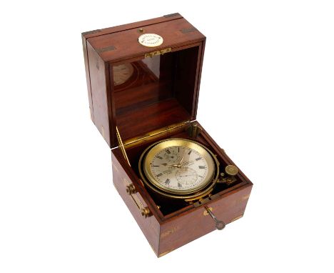 RUSSELLS LTD. / MARINECHRONOMETER, um 1900, Mahagonikasten, außen aufgesetzte Plakette mit Herstellerbezeichnung und Nummerie