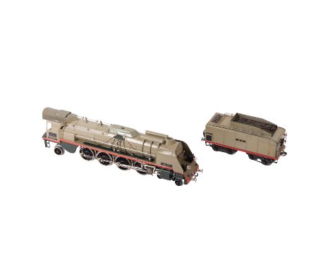 MÄRKLIN französische Dampflok 'ME 70/12920', 1935-40, Spur 0, hellgrau/grünliche 20-Volt-Lokomotive mit Tender, Lok bez. 'M.E