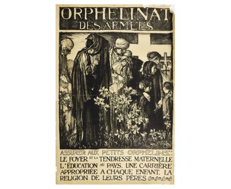 Original vintage World War One poster Orphanage of the Army - Ensure to small orphans: Home and maternal tenderness; Educatio