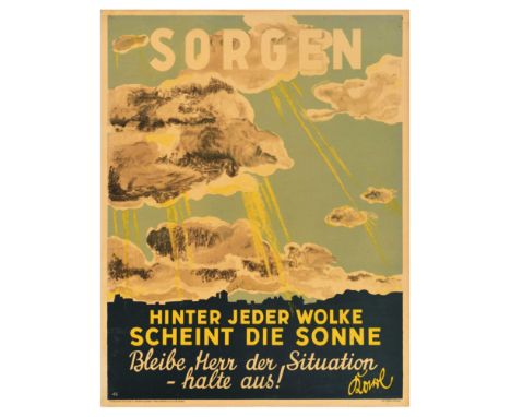 Original vintage German motivational workplace poster issued by Parker-Holladay company in Berlin. Doval was a German equival