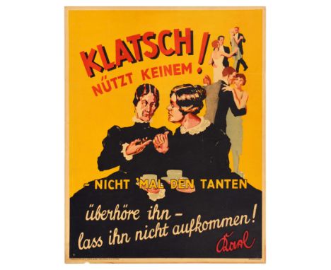 Original vintage German motivational workplace poster issued by Parker-Holladay company in Berlin. Doval was a German equival