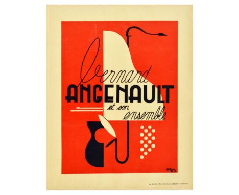 Original vintage Art Deco advertising poster for Bernard Angenault et son Ensemble / Bernard Angenault and his Ensemble, feat