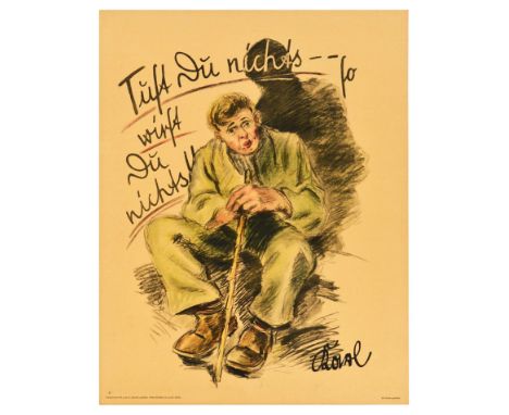 Original vintage German motivational workplace poster issued by Parker-Holladay company in Berlin. Doval was a German equival