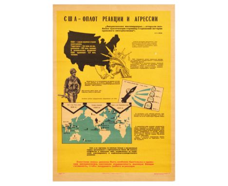 Original vintage Soviet propaganda poster - USA - Stronghold of reaction and aggression. - featuring an illustration of the S