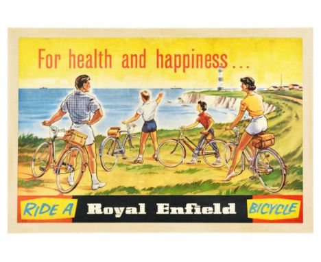 Original vintage advertising poster for Royal Enfield bicycle - For health and happiness... Ride a Royal Enfield Bicycle. - f