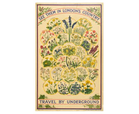 Original vintage travel poster - See Them in London's Country. Travel by Underground - featuring a bright colourful floral il