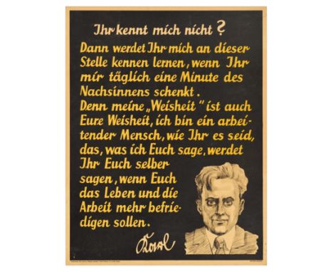 Original vintage German motivational workplace poster issued by Parker-Holladay company in Berlin. Doval was a German equival