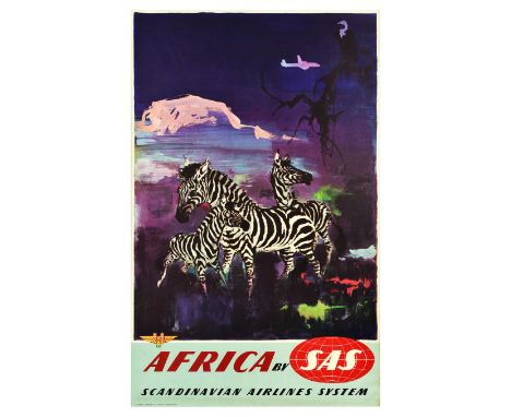 Original vintage travel poster for Africa issued by SAS Scandinavian Airlines System featuring a colourful design by Otto Nie