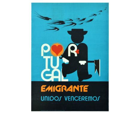 Original vintage propaganda poster Portugal Migrants - United We Will Win / Portugal Emigrante Unidos Venceremos - Design fea