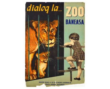 Original vintage travel poster for Zoo Baneasa 'dialog la' / 'the dialogue', featuring an illustration of a little girl climb