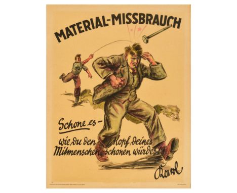 Original vintage German motivational workplace poster issued by Parker-Holladay company in Berlin. Doval was a German equival