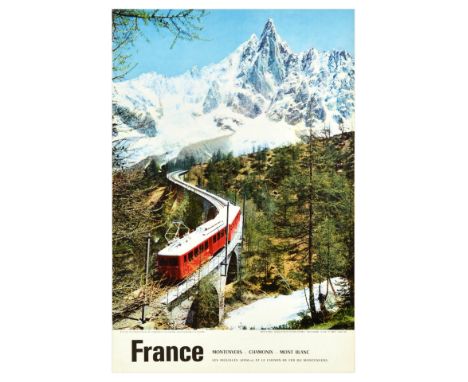 Original vintage travel poster advertising Le Chemin de fer du Montenvers - a railway in the French Alps, Haute-Savoie depart