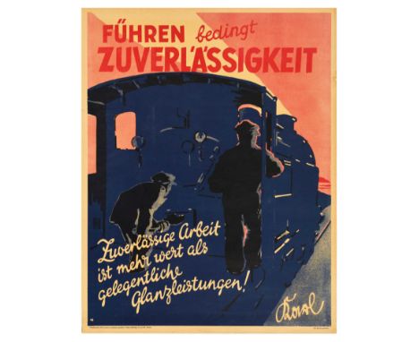 Original vintage German motivational workplace poster issued by Parker-Holladay company in Berlin. Doval was a German equival