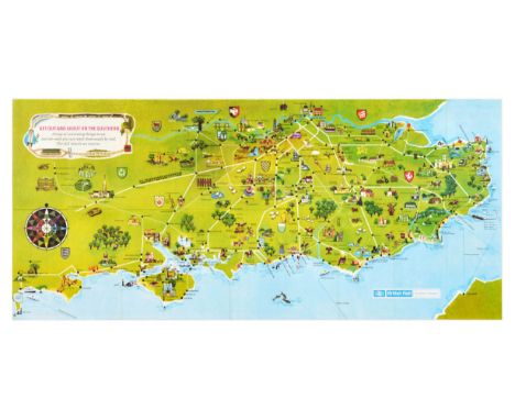 Original vintage travel poster - A Pictorial Map of Southern England including over 200 places of interest to visit by rail w