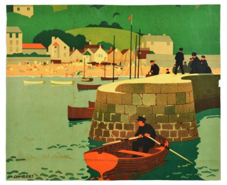 Part of an original vintage Southern Railway travel poster featuring a stunning artwork by Alfred Lambert for Lyme Regis depi