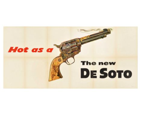 Original vintage car advertising poster for The New De Soto Hot as a smoking gun featuring a great design showing an image of