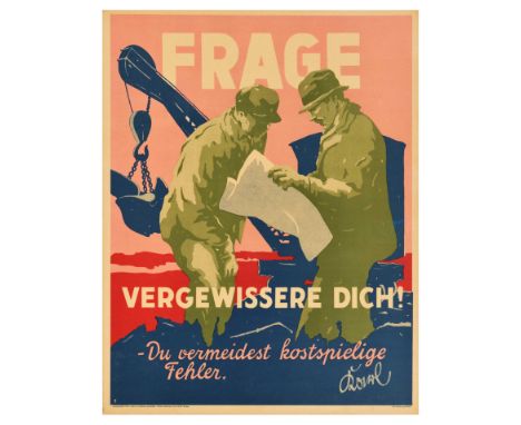 Original vintage German motivational workplace poster issued by Parker-Holladay company in Berlin. Doval was a German equival