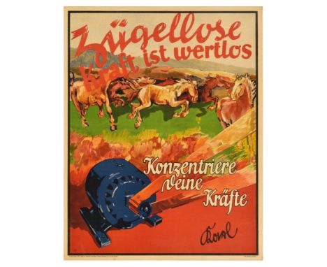 Original vintage German motivational workplace poster issued by Parker-Holladay company in Berlin. Doval was a German equival