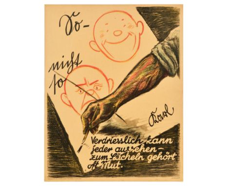 Original vintage German motivational workplace poster issued by Parker-Holladay company in Berlin. Doval was a German equival