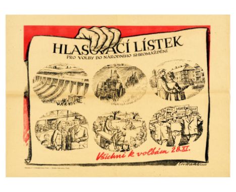 Original vintage propaganda poster Ballot for the elections to the National Assembly in Czechoslovakia - Hlasovaci Listek pro